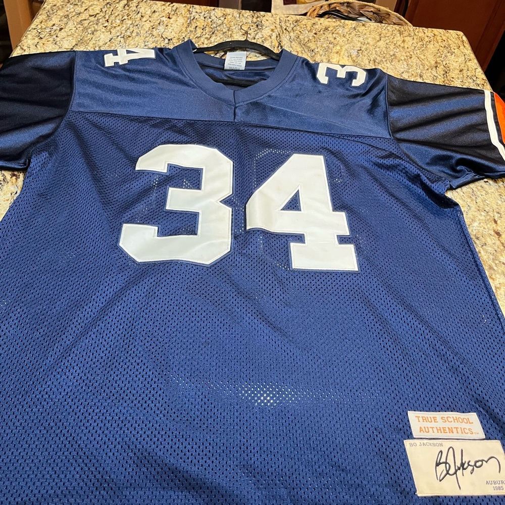Bo Jackson college Blue Football Jersey with Number 34 in good condition
